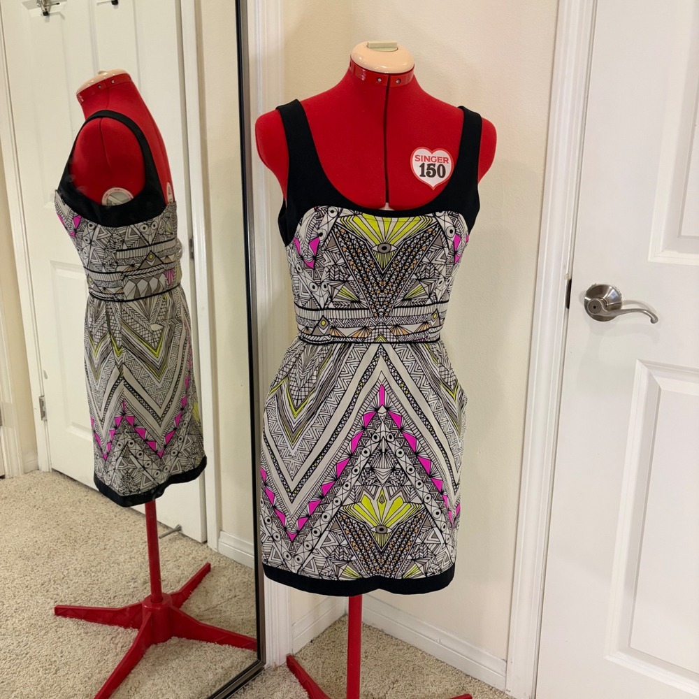 Mara Hoffman Silk Geometric Tribal Print Mini Dress Neon Pink Chartreuse Size 4